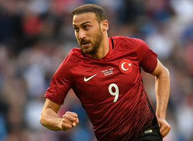 Everton striker Cenk Tosun playing for Turkey.