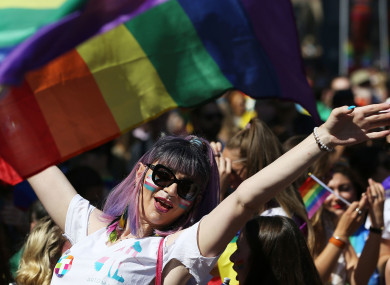 People take part in the Pride Parade in Dublin.