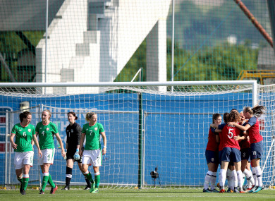 The Norwegian celebrate their first goal.