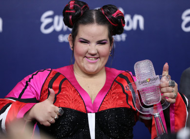 Netta of Israel poses with the Trophy after winning the 2018 Eurovision Song Contest.