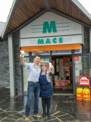 John Brady and Mandy Gazely outside the Mace store in Kilmore Quay.