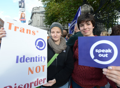 (LtoR) Aoife O'Driscoll and Rosa Devine with trans people from across Ireland rallying for gender recognition in 2012.