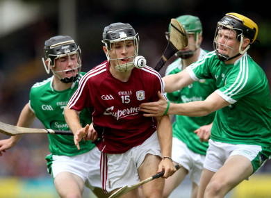 Galway's Dean Reilly and Ben Herlihy of Limerick in action this afternoon.