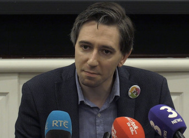 Minister for Health Simon Harris addresses the media.