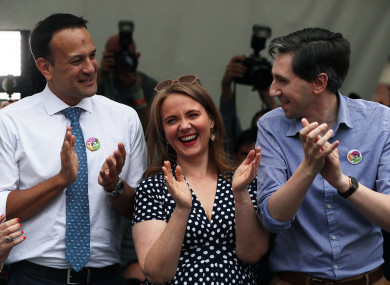 Leo Varadkar, Senator Catherine Noone and Minister for Health Simon Harris at Dublin Castle for the referendum result.