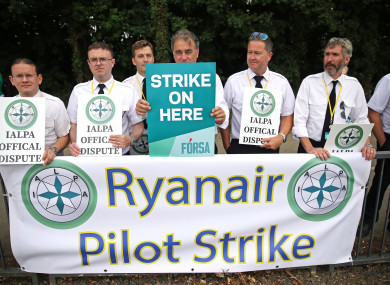 Ryanair pilots picket outside Dublin Airport.