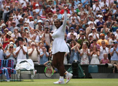 Serena Williams after winning her match against Evgeniya Rodina.