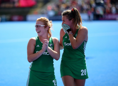 Ireland's Zoe Wilson and Deirdre Duske celebrate