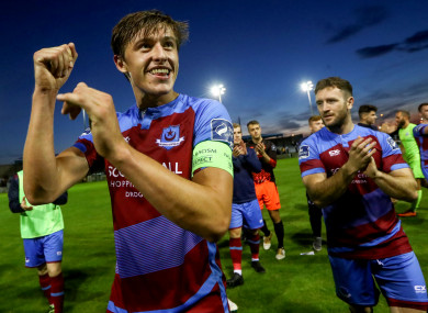 Drogheda United captain Jake Hyland celebrates after the game.
