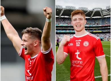 Tyrone's Michael McKernan and Cathal McShane celebrated yesterday's victory.