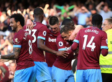 West Ham players celebrate.