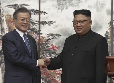 North Korean leader Kim Jong Un and South Korean President Moon Jae-in.