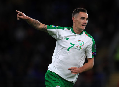 Williams celebrates his first senior goal for Ireland earlier this month.