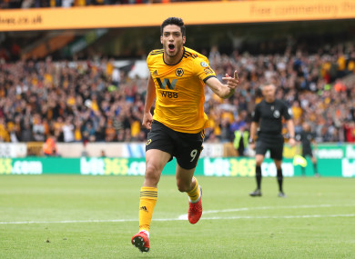 Wolverhampton Wanderers' Raul Jimenez celebrates scoring.