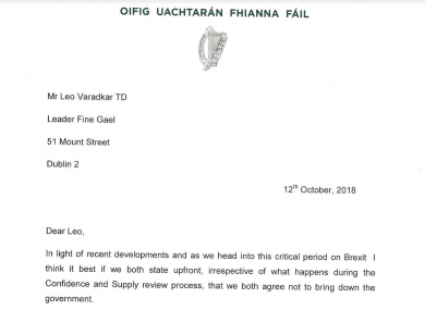 The letter Micheál Martin has sent to the Taoiseach.
