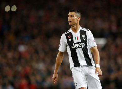 Cristiano Ronaldo pictured during tonight's match at Old Trafford.