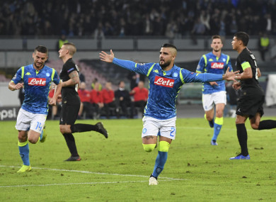 Insigne celebrates his penalty against PSG on Tuesday.