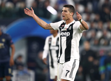 Juventus' Cristiano Ronaldo appears frustrated during the game.