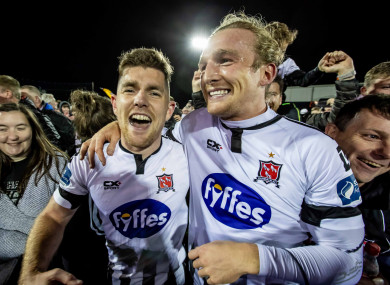 John Mountney (right) celebrates winning the SSE Airtricity League title last month.