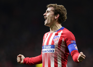 Antoine Griezmann celebrates netting Atletico's second goal tonight.