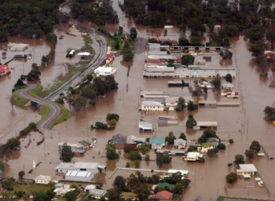 An aerial view shows flooded area in Chinchilla, southern Queensland state, Australia, Wednesday, Dec. 29, 2010.