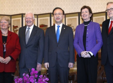 Former U.S. President Jimmy Carter, second left, along with former Norway's Prime Minister Gro Brundtland, left, former Irish President Mary Robinson, second right, and former Finnish President Martti Ahtisaari.