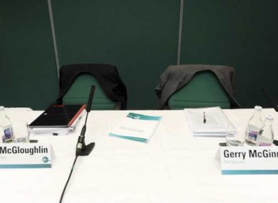 The seats of CFO John McGloughlin and CEO Gerry McGinn at yesterday's results announcement.
