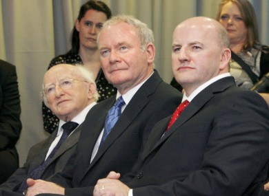 Michael D Higgins (left) leads the presidential field, with Sean Gallagher (right) beating Martin McGuinness into third place.