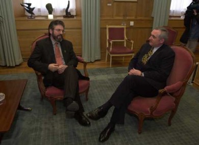 Adams and Aherne at a meeting in 2000.