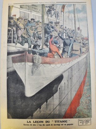 La Lecon du Titanic: This illustration from Le Petit Journal, a Parisian newspaper, in June 1912, shows that safety lessons were learned following the sinking of the Titanic.