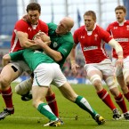 Once again, the 19-year-old wrecking ball sent Irish would be tacklers flying. Even Paul O'Connell struggles to get to grips with him in this picture.<span class=