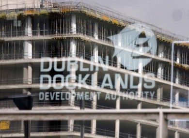 The half-built Anglo Irish Bank HQ, as seen through the offices of the soon-to-be-scrapped Dublin Docklands Development Authority.