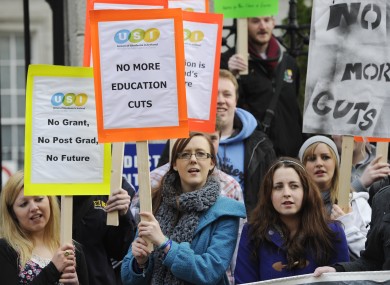 Students attending a demonstration in January against plans to abolish postgraduate grants. Ruairí Quinn wants to change the grant system so that the value of assets, and not just income, is considered.