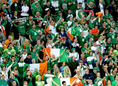 Ireland fans sing The Fields of Athenry during the game against Spain