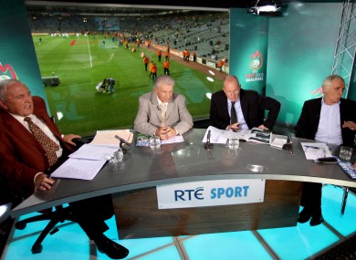A view of the studio from L-R: Bill O'Herlihy, Johnny Giles, Liam Brady and Eamon Dunphy.
