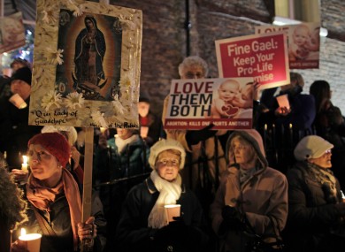 Pro Life protestors outside Leinster House, Dublin, at A Vigil For Life last night.