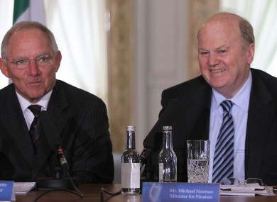 Wolfgang Schaeuble with Michael Noonan in Farmleigh House in Dublin in October