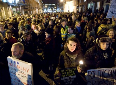 Pro-choice protesters at a demonstration demanding legislation for the X Case in Dublin last month. The government today confirmed it would introduce legislation to allow for abortion under the terms of the X Case ruling.