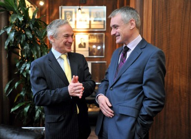 Jobs minister Richard Bruton, pictured with Omnipay chief executive Hubert O'Donoghue at this morning's annoucnement.