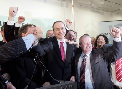 Michael Martin celebrates being elected the new leader of Fianna Fail in 2011.