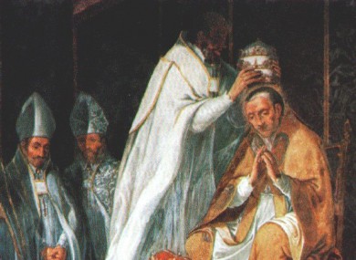 The crowning of Celestine V, who was elected Pope in 1294 - after appealing to cardinals to stop stalling and choose a successor.