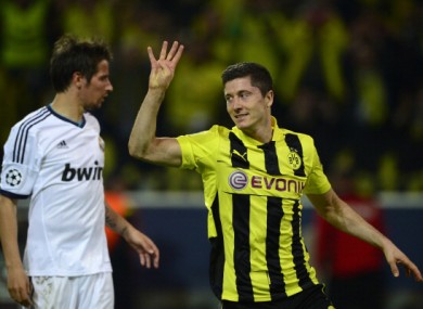 Lewandowski celebrates against Real Madrid.