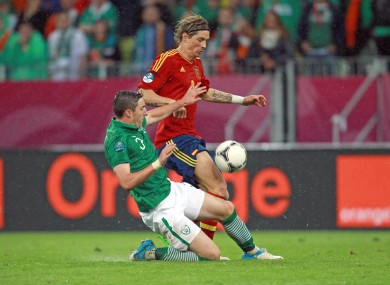 Torres goes up against Stephen Ward during last year's Euro 2012 clash in Gdansk.