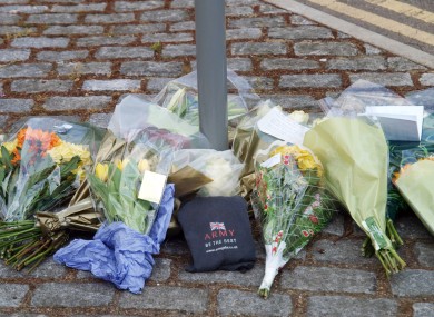 Floral tributes outside The Royal Artillery Barracks in Woolwich, close to where Lee Rigby was killed.
