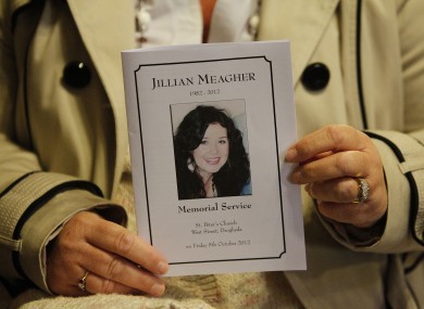 The mass card from a memorial service held for Jill in Drogheda last October