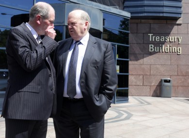 Minister for Finance Michael Noonan and NTMA CEO John Corrigan at the NTMA's Annual Report for 2012 launch today.