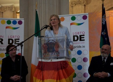 Lydia Foy speaking at the launch of the Dublin Pride Festival in 2010.