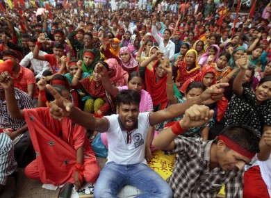 Hundreds of protesters participated in the demonstration to demand compensation for the victims and injured of the Rana Plaza building that collapsed killing more than 1,000 people earlier this year.