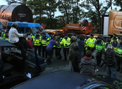 Gardaí and protesters at Shell Bellanabo Gas refinery in Co Mayo