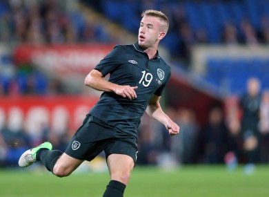 Paddy Madden in action for Ireland.